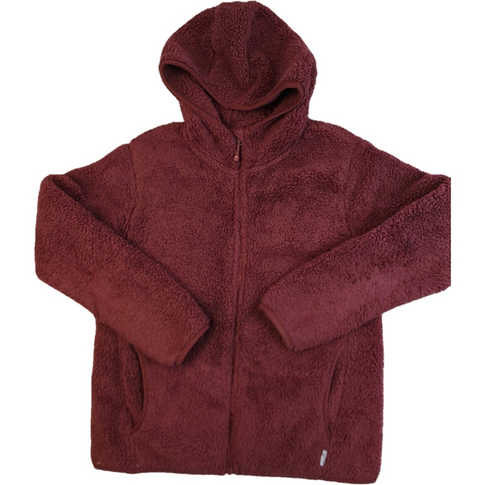 Eddie Bauer Fleece Hoodie Women PS Maroon Full Zip Sherpa Jacket